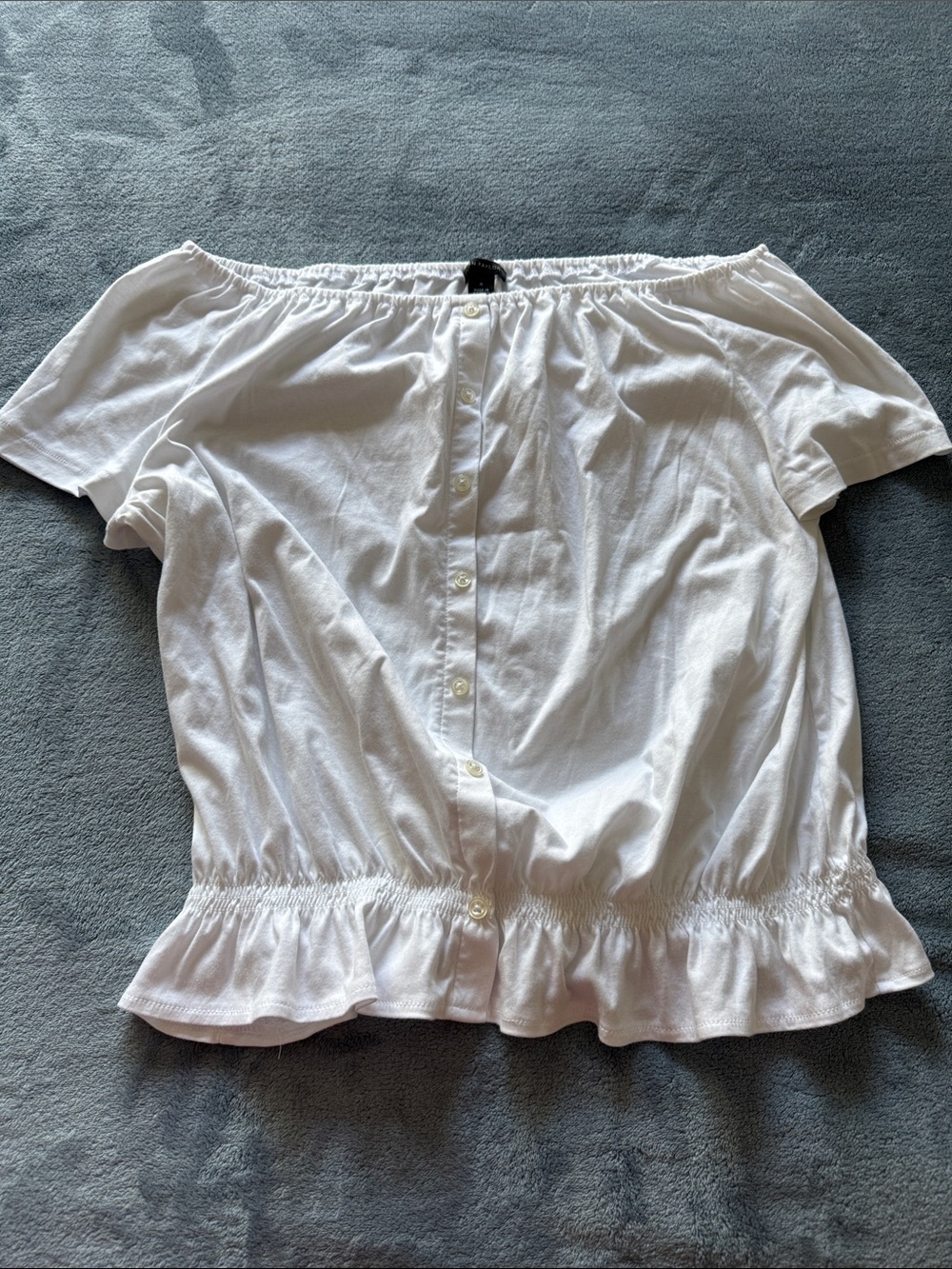 Ann Taylor White Off-Shoulder Button-Front Peplum Top